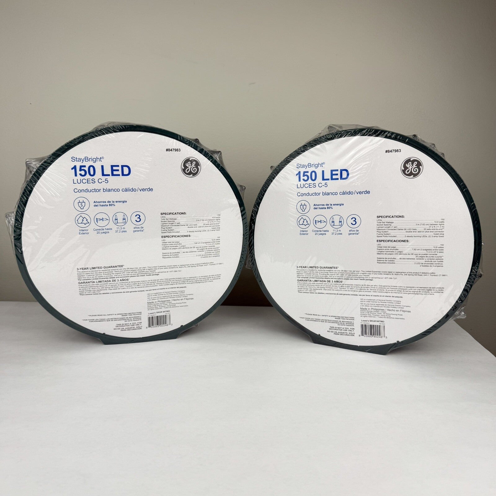 (2)  GE StayBright 150-Count 37.2ft White C5 LED Christmas String Lights GE - KOEEK