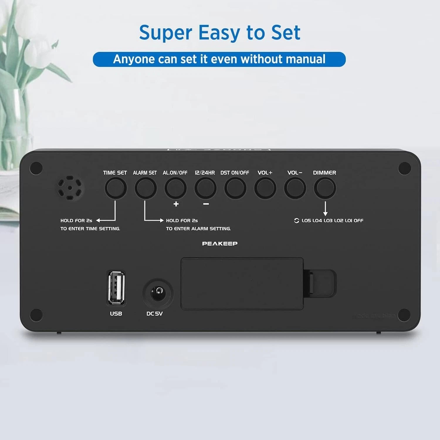 Digital clock, bedroom alarm clock with USB charging port 07FC0E-D4 - KOEEK