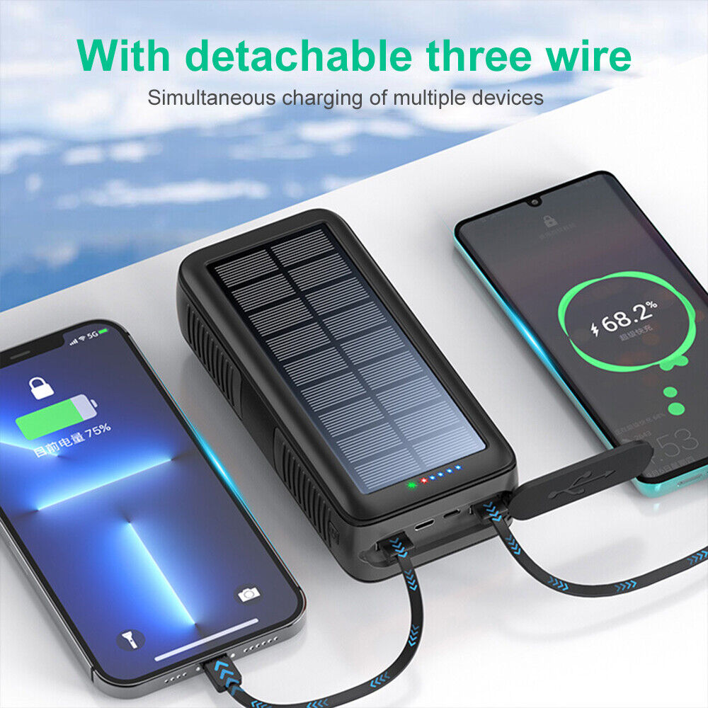 ny 61200mAh Solar PowerBank eksternt batteri Nødoverlevelsesutstyr lommelykt