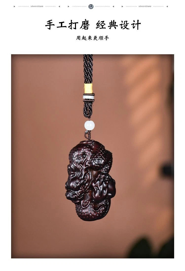 Ebony Wood Zodiac Dragon Carving Handheld Ornament Collectible Decor 07FC0E-D4 - KOEEK