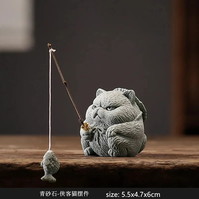 Kitten Sculpture Handmade Tea Pet Chinese Tea Tray Decoration Fish Tank Potted 07FC0E-D4 - KOEEK