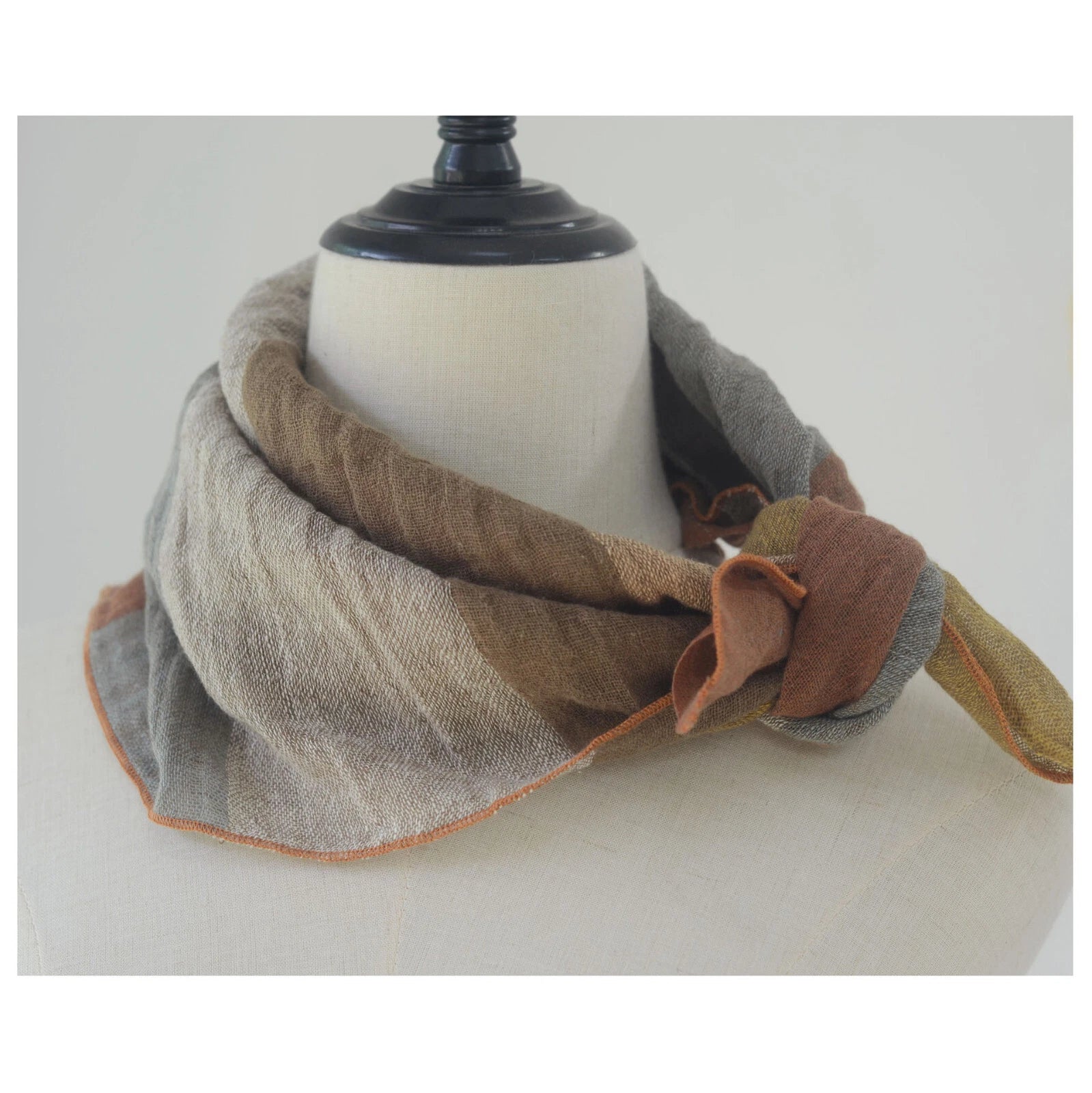 Womens  Flax Linen Colorful Stripe Bandana Neck Wrap Soft Neckerchief Scarf 07FC0E-D4 - KOEEK