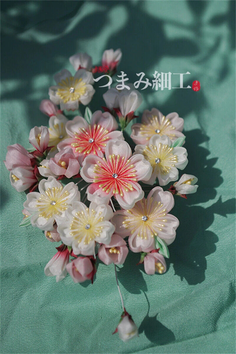Handmade Japanese Kimono Sakura Silk Comb Hanfu Headwear Pink Hairpin Hair 07FC0E-D4 - KOEEK