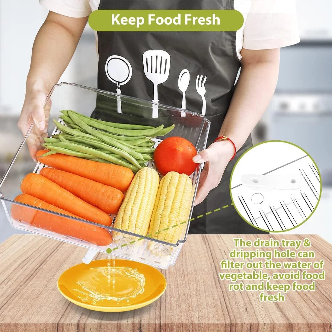 10 Pack Refrigerator Pantry Organizer Bins, Stackable Fridge Organizer Bins Lids 07FC0E-D4 - KOEEK