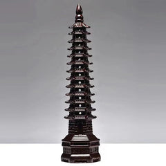 Ebony Wood Wenchang Pagoda 15cm Hand Carved Desk Home Office Decor Ornament 07FC0E-D4 - KOEEK