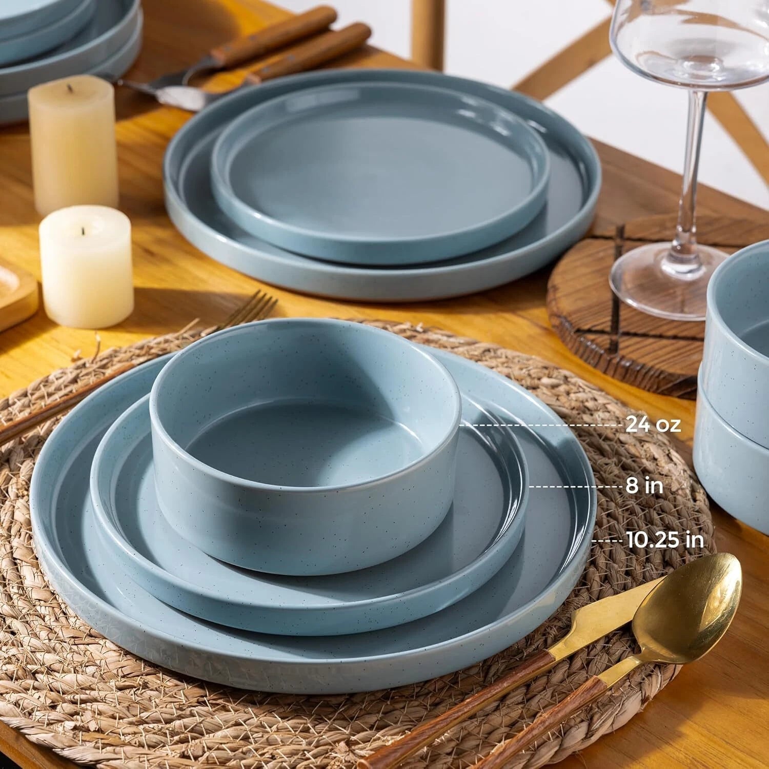 Ceramic Dinnerware Set for 4 | Unglazed Pottery Speckled Plate and Bowl 07FC0E-D4 - KOEEK