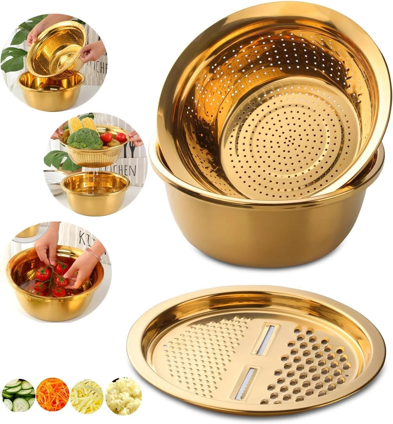 3 pieces/set Strainer Set Stainless Steel Vegetable Slicer Fruit Potato 07FC0E-D4 - KOEEK
