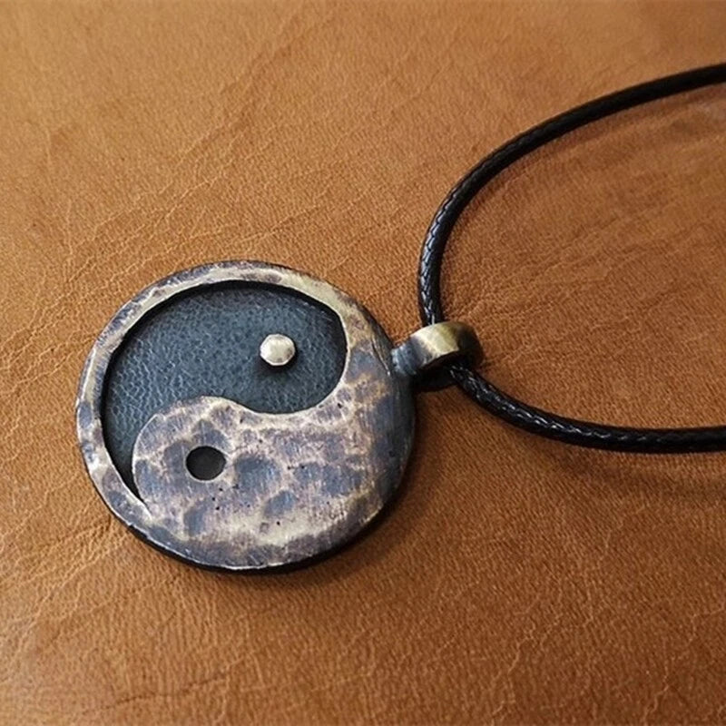 Vintage Ancient Looking Yin Yang Necklace Charm Pendant Necklaces for Women Men 07FC0E-D4 - KOEEK