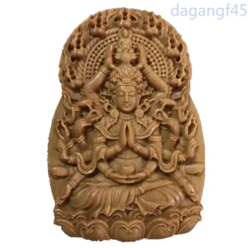 Natural Sandalwood Thousand-hand Guanyin Pendant Amulet Buddha Plaque Necklace 07FC0E-D4 - KOEEK