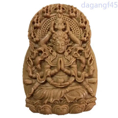 Natural Sandalwood Thousand-hand Guanyin Pendant Amulet Buddha Plaque Necklace 07FC0E-D4 - KOEEK