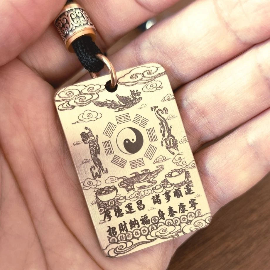 Brass Guan Gong Wu Caishen Pendant Tag Necklace Taoist Amulet Charm 07FC0E-D4 - KOEEK