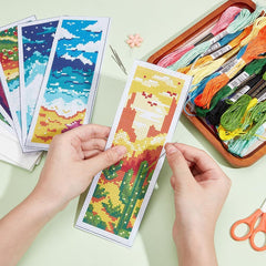 new INFUNLY 6pcs Scenery Cross Stitch Bookmark Kit DIY Beach Stamped blue INFUNLY - KOEEK