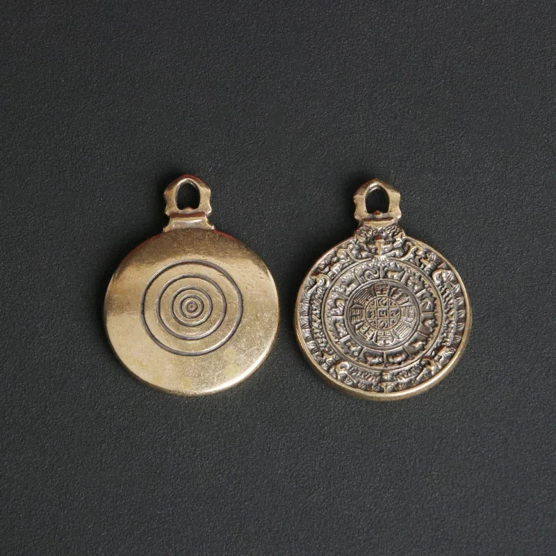 Retro Copper Nine Palaces Bagua Board Amulet Feng Shui Auspicious Pendant 07FC0E-D4 - KOEEK