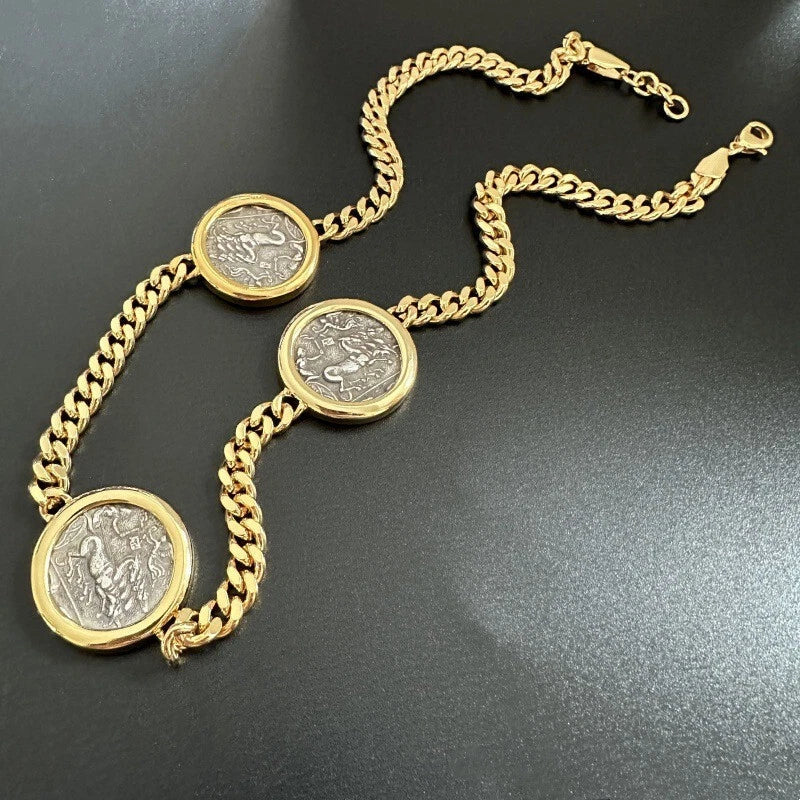 Retro Coins Ancient Hunting Carriage/Ocean Goddess Vintage Necklace Thick Chain 07FC0E-D4 - KOEEK