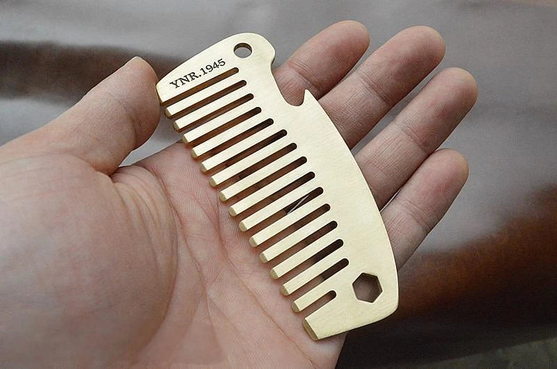 Solid Brass Hair Beared Comb with Bottle Opener Wrench EDC Portable Multi Tools 07FC0E-D4 - KOEEK