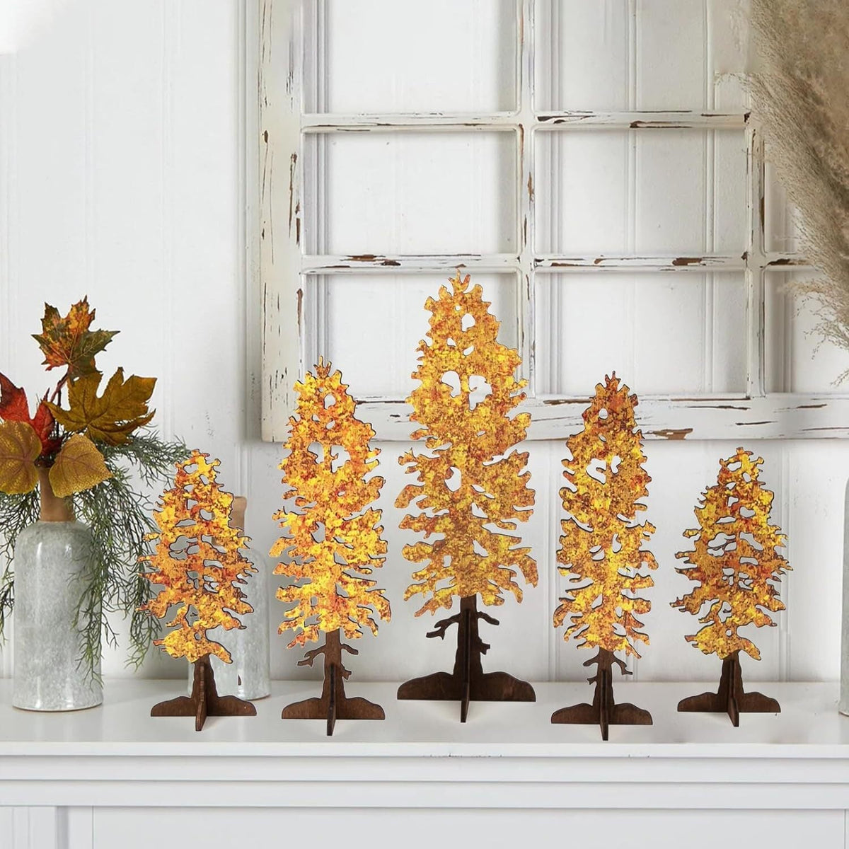 new DAZONGE Fall Decor - 5PCS Wooden Standing Trees Signs - Yellow DAZONGE - KOEEK