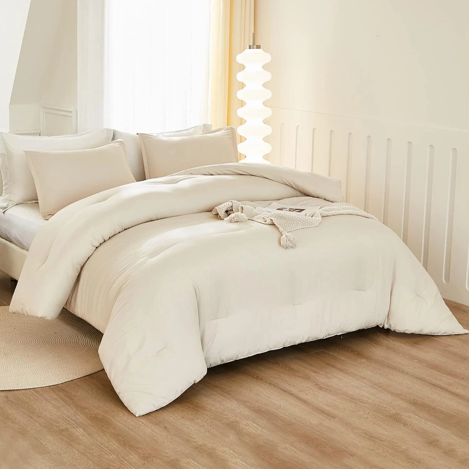 King Size Beige Comforter, 3-Piece Lightweight Bedding Comforter Set 07FC0E-D4 - KOEEK