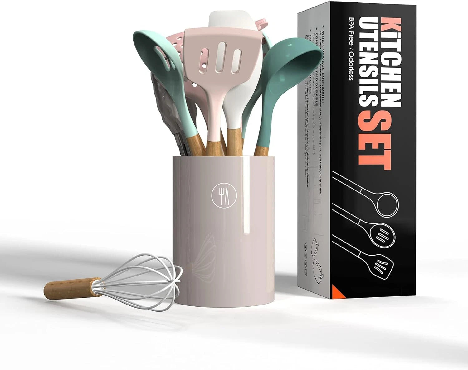 Silicone Cooking Utensils Set - 446°F Heat Resistant Silicone Kitchen Utensils 07FC0E-D4 - KOEEK