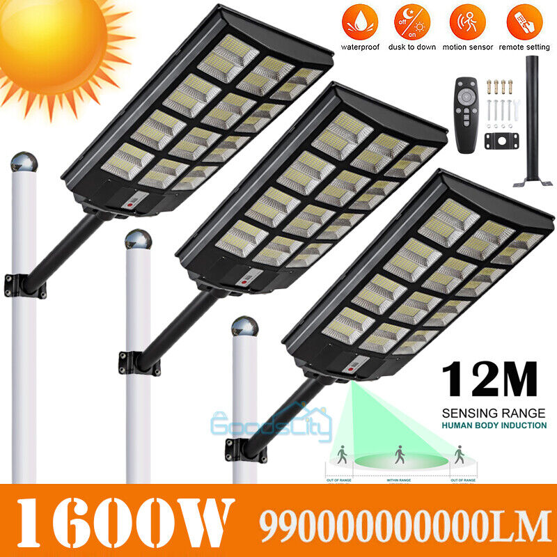 ny udendørs kommerciel 10000000LM LED Solar gadelys Dusk-to-Dawn vejlampe+stang