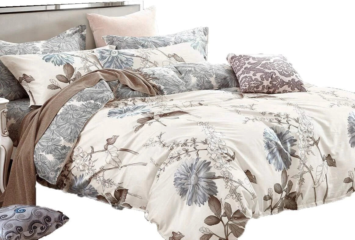 (Daisy Silhouette Reversible Floral Print 3 Piece  Cotton Bedding King Size) 07FC0E-D4 - KOEEK