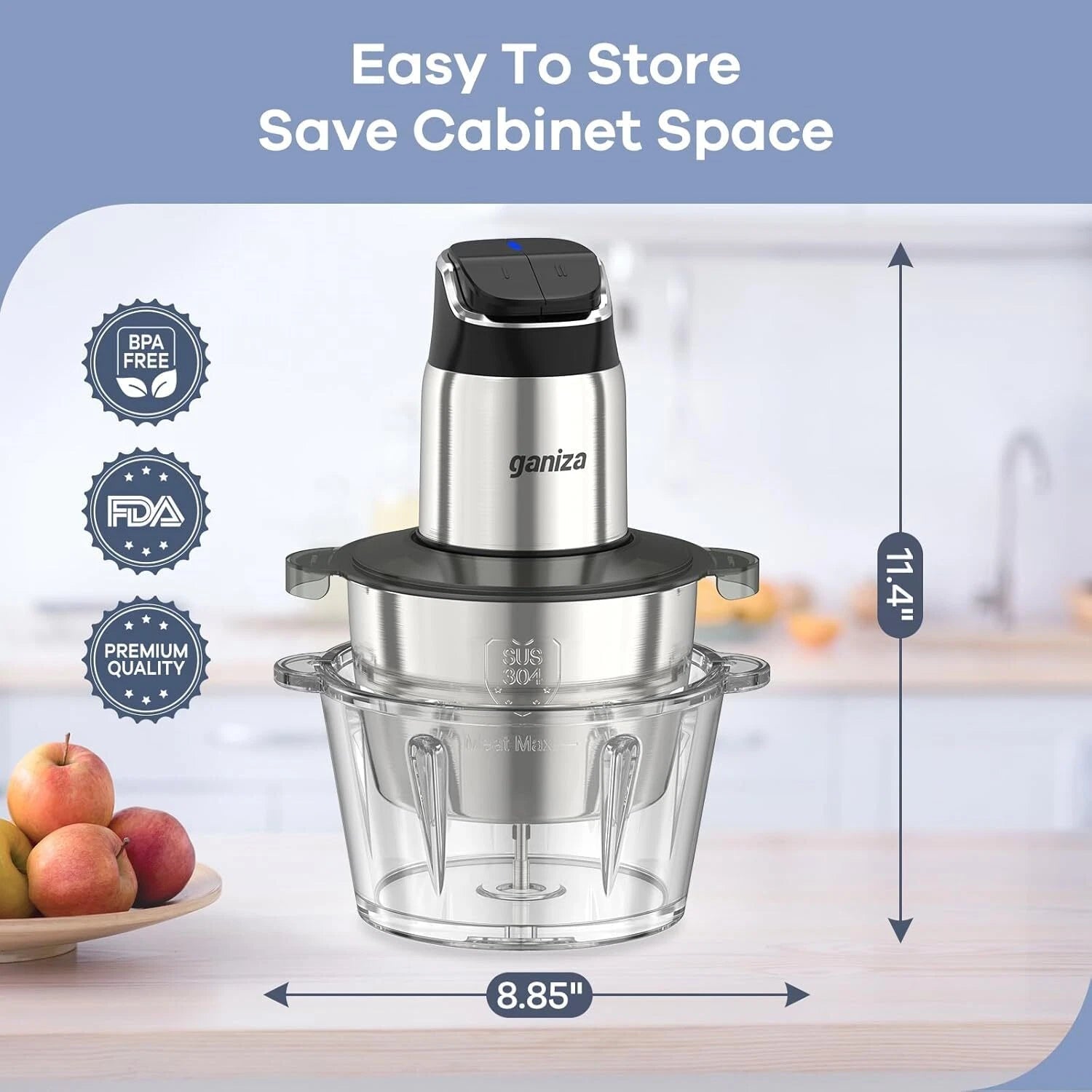 Food Processor,2-Speed Food Chopper Meat Grinder with 8-Cup Stainless Steel Bowl 07FC0E-D4 - KOEEK