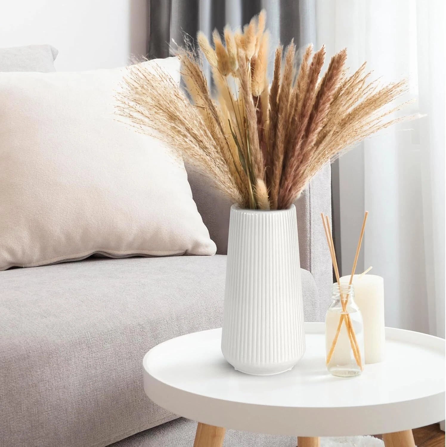 White Ceramic Vase, Small Cute Flower Vase for Pampas Grass, Home, Living Room 07FC0E-D4 - KOEEK