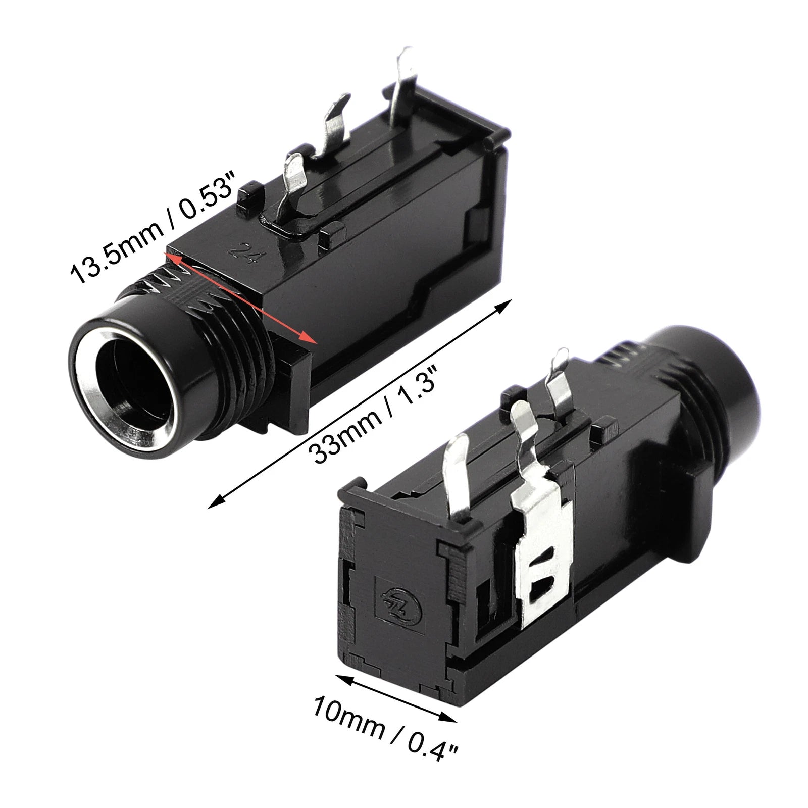 10 Pcs 1/4" 6.35mm Headphone Mono Jack 3 Pins PCB Panel Mount Socket Connectors 07FC0E-D4 - KOEEK