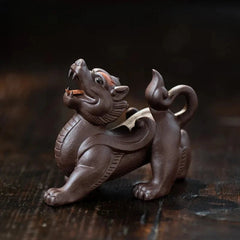 1Pair 9.2cm Yixing Purple Clay Wealth Pixiu Tea Pet Statue Auspicious Ornament 07FC0E-D4 - KOEEK