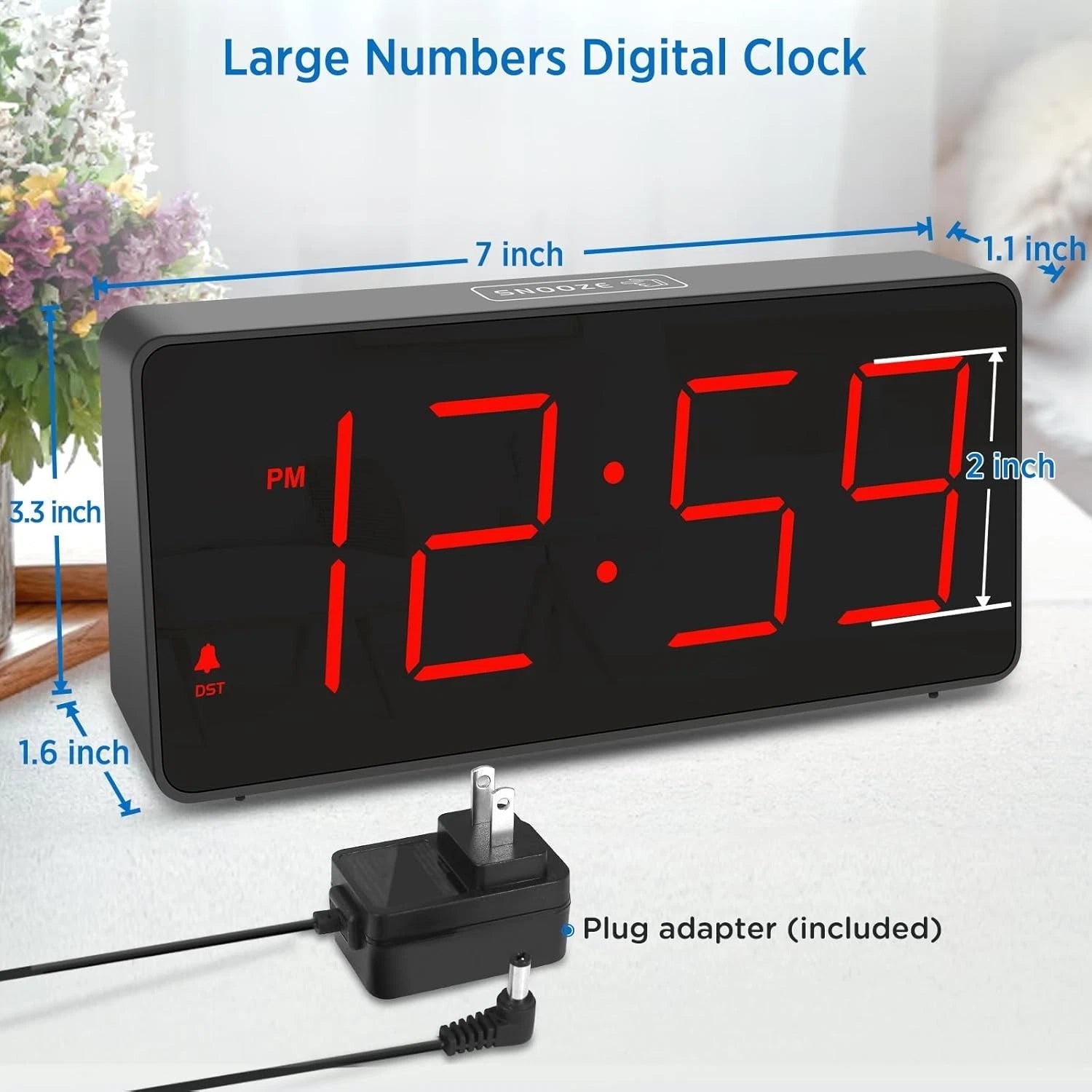 Digital clock, bedroom alarm clock with USB charging port 07FC0E-D4 - KOEEK