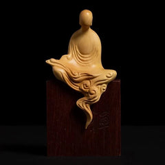 10cm Cliff Cypress Wood Handmade Carve Buddha Statue Handicraft Chinese 07FC0E-D4 - KOEEK