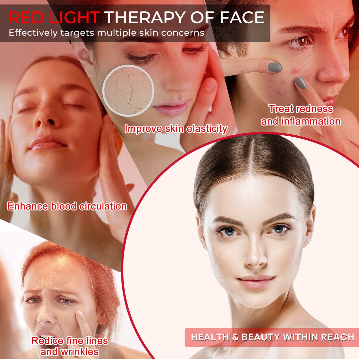 ny Red Light Therapy Face LED Face Mask Lys Therapy Mask for Facial Skin Care US