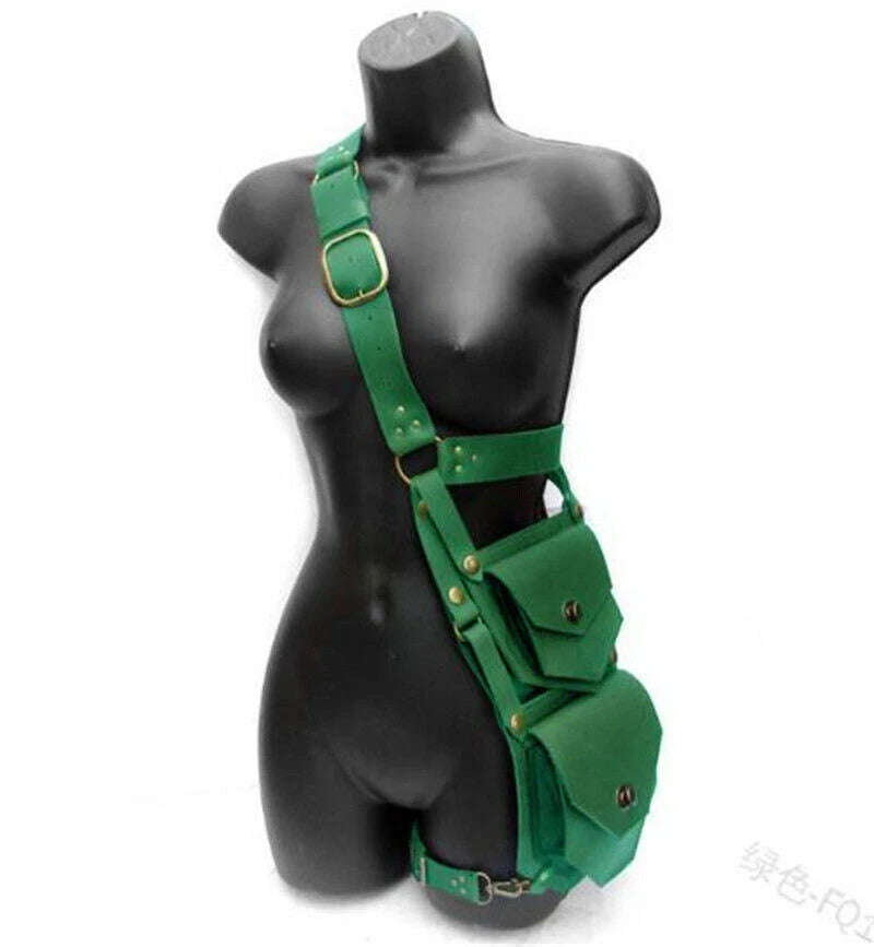 PU Leather 2021 Medieval Warrior Metal Crossbody Leg Bag Cosplay Double Bag 07FC0E-D4 - KOEEK