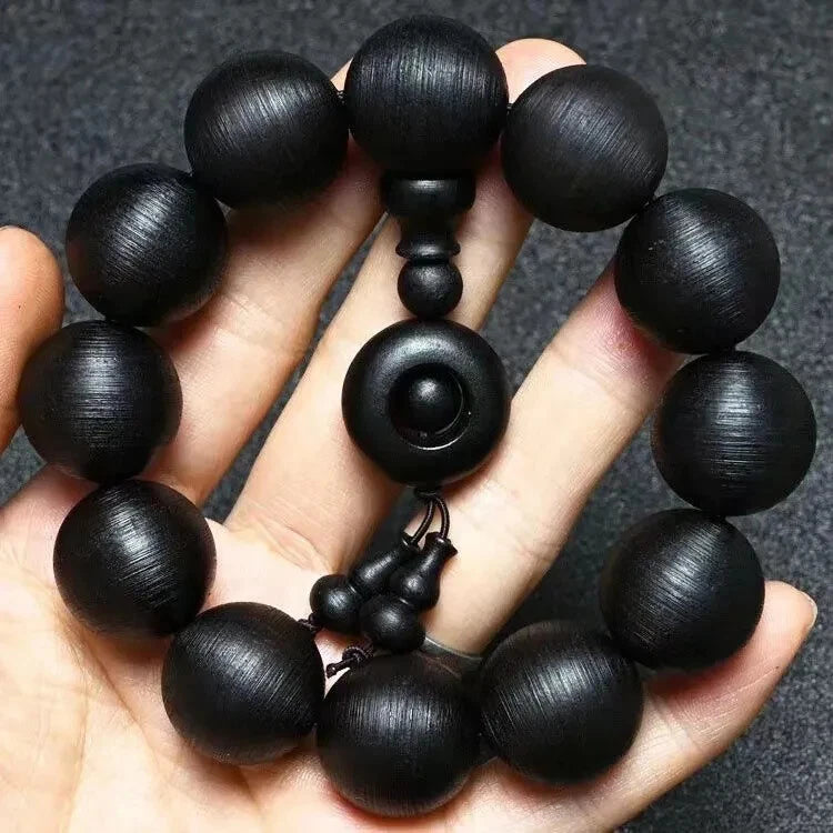 20mm Natural Grade A Screw Pattern Agarwood Men Woman  Bracelet Jewelry 07FC0E-D4 - KOEEK