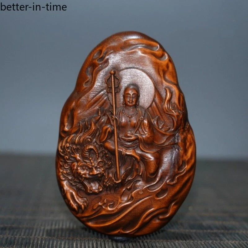 Exquisitely Boxwood HandCarved Ksitigarbha Bodhisattva Board Pendant Statue 07FC0E-D4 - KOEEK