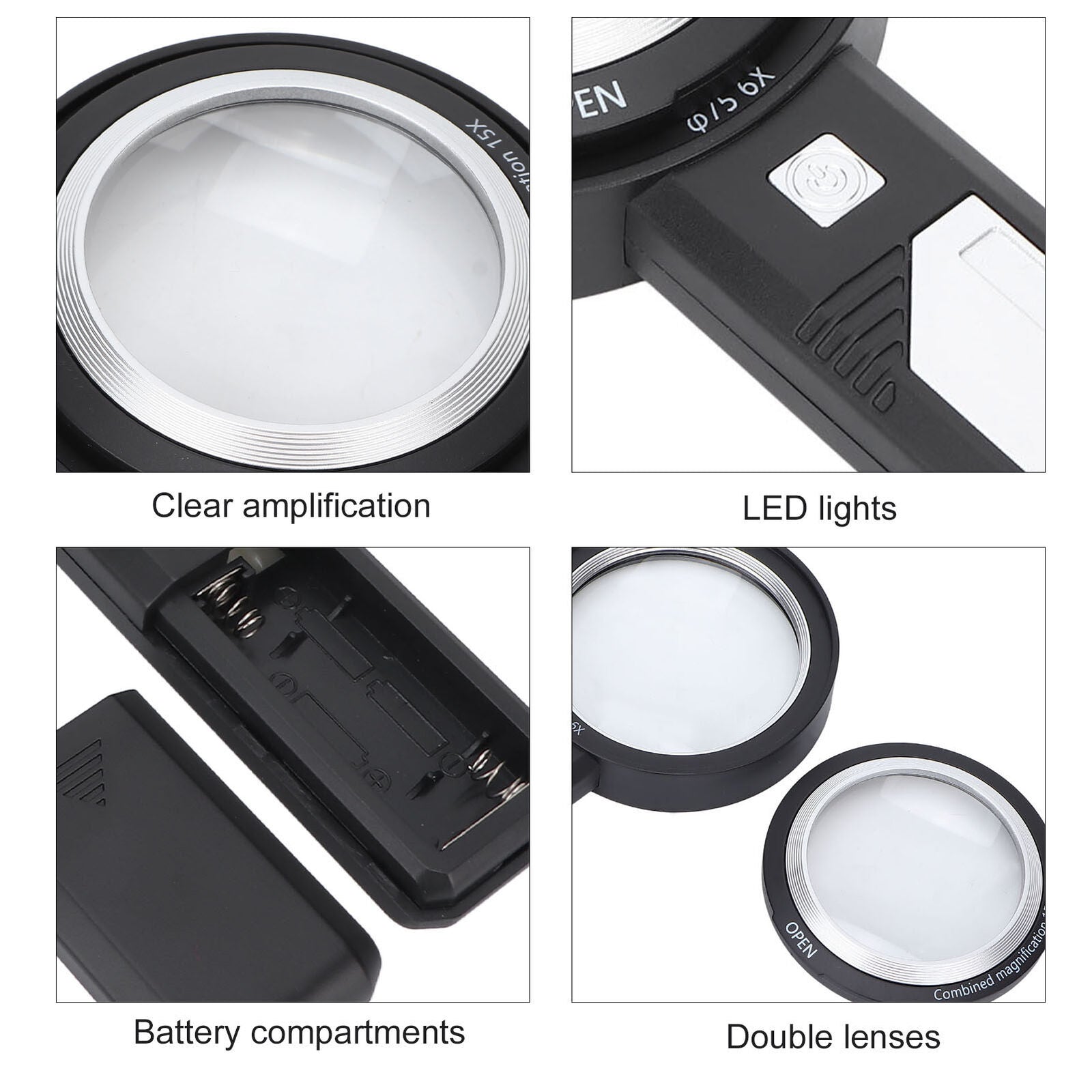 new Seniors 6X/15X Magnifying Glass 6 LED Lights Handheld Lens Magnifier For Rea AP9 koeek - KOEEK