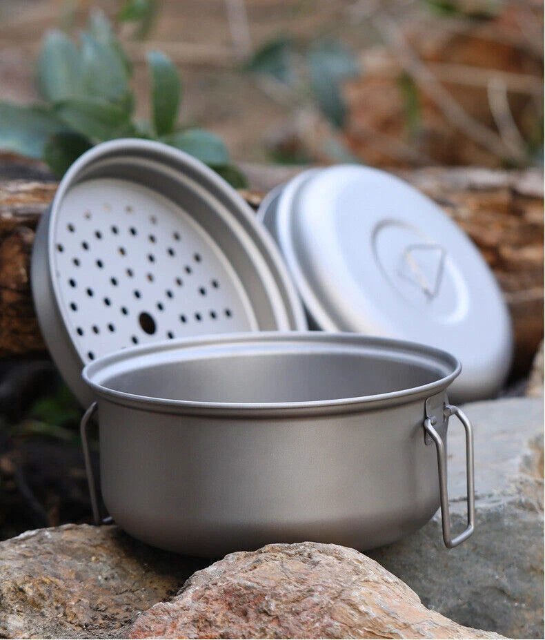 Outdoor 2L Titanium Steamer Tableware Soup Pot Portable Camping Large Capacity 07FC0E-D4 - KOEEK