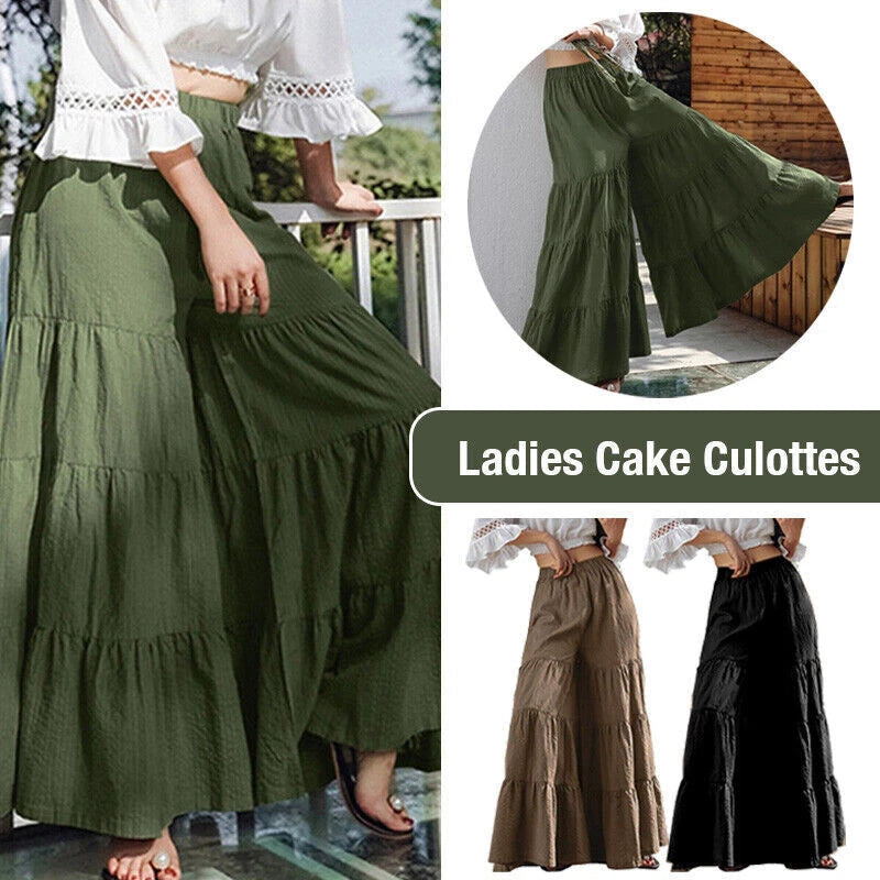 Vintage Solid Womens Wide Leg Elegant Casual Long Pants Elastic Waist Trouser 07FC0E-D4 - KOEEK