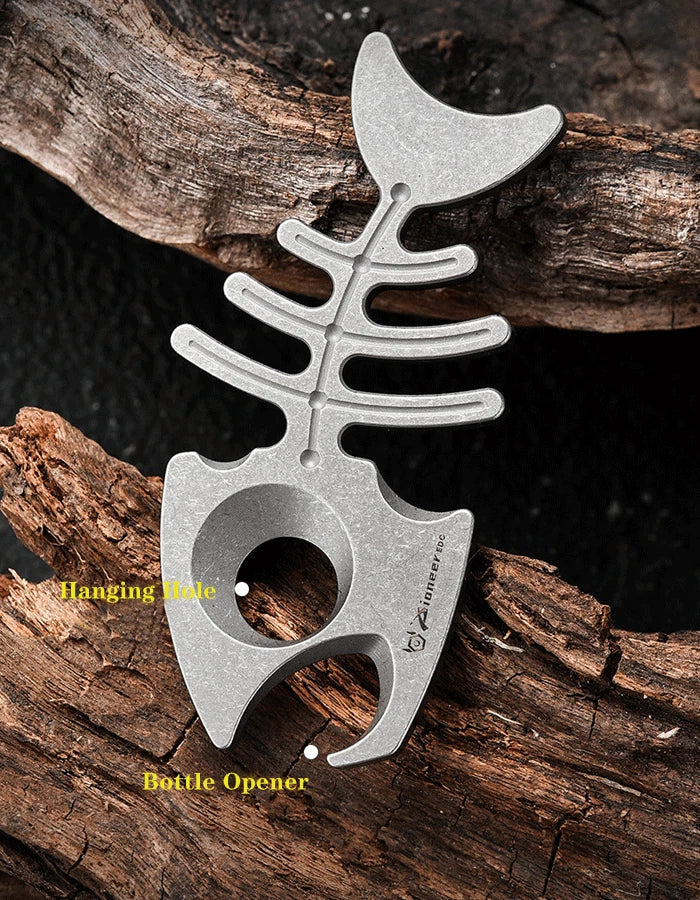 Titanium Alloy Fishbone Shape Bottle Opener Keychain Necklace Pendant EDC Gift 07FC0E-D4 - KOEEK