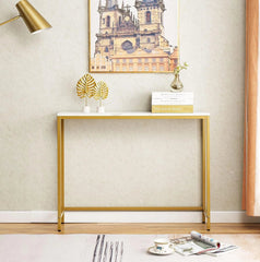 Entryway Dresser,Faux Marble MDF SofaTable withGold Border (Single,White Marble) 07FC0E-D4 - KOEEK