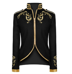 Mens Stylish Court Prince Gold Embroidery Blazer Suit Zipper Jacket Cosplay 07FC0E-D4 - KOEEK