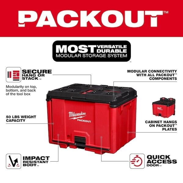 new Milwaukee Tool 48-22-8445 Packout Tool Cabinet, Black/Red, Polymer, 19-1/2 In W