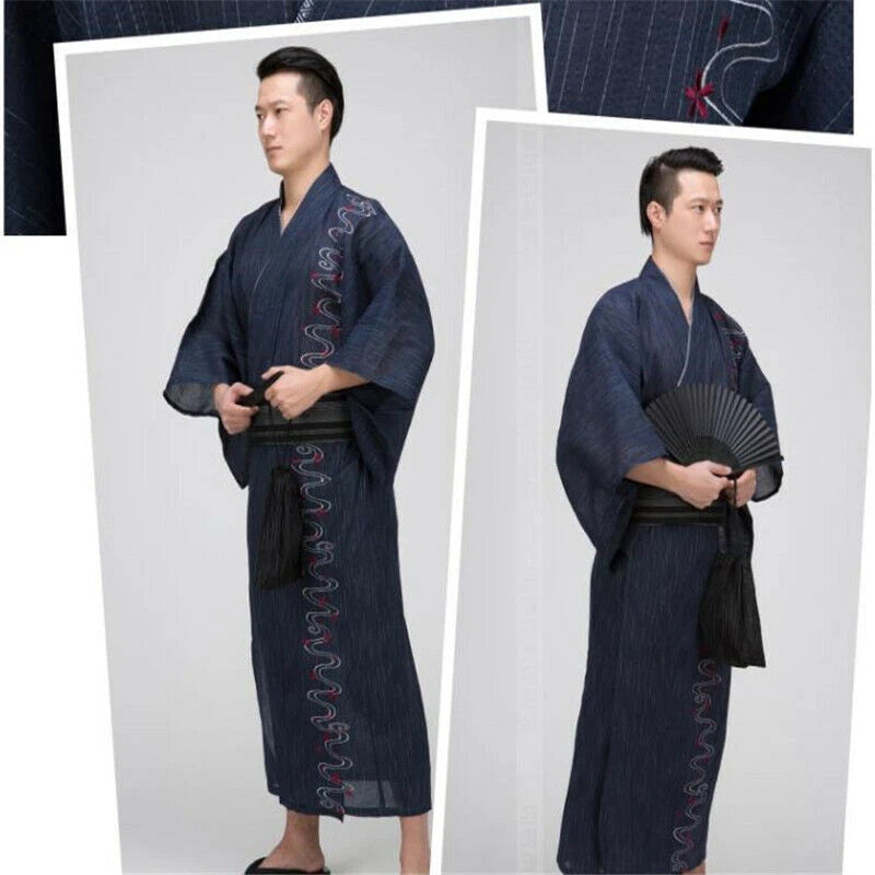 Japanese Yukata Kimono Double-layered Cotton Bathrobe Robe Men's Long Pajamas 07FC0E-D4 - KOEEK