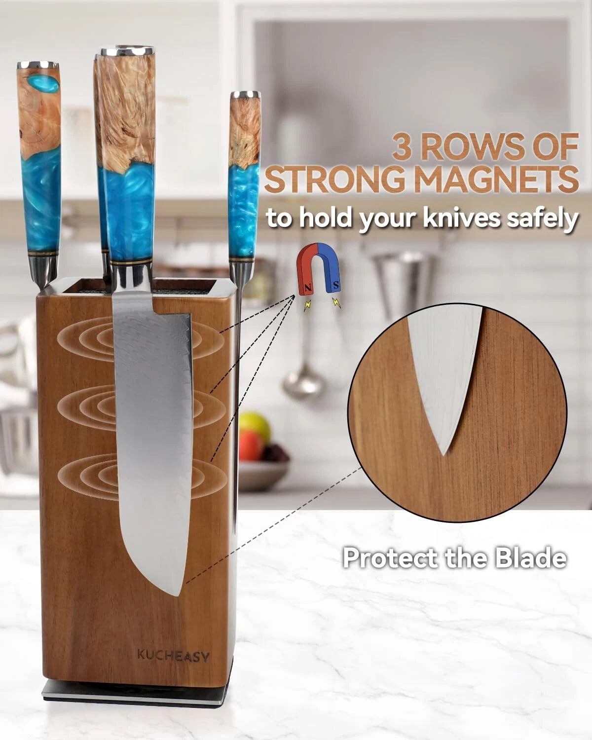 Magnetic Knife Holder 360° Rotating Wooden Universal Knife Holder 07FC0E-D4 - KOEEK