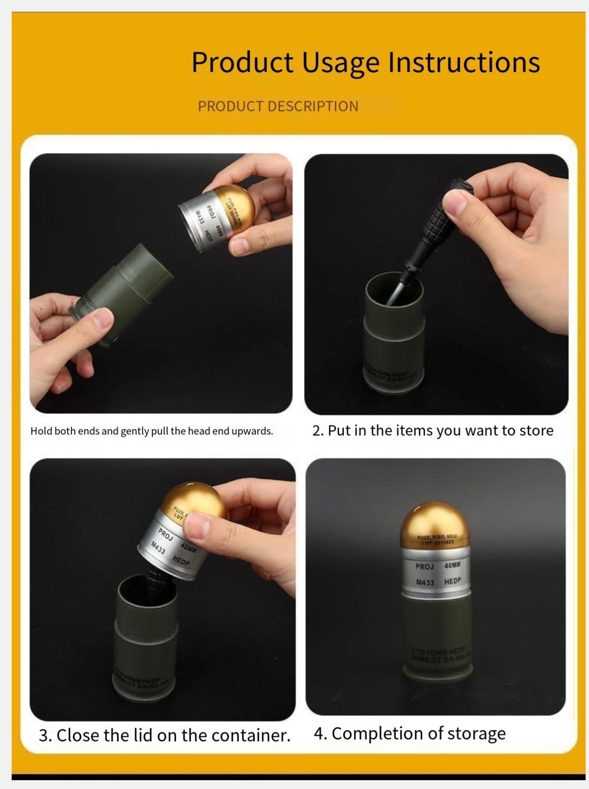 3x M433 40mm HEDP Prop Replica Grenades with Storage Box for Military Collectors 07FC0E-D4 - KOEEK