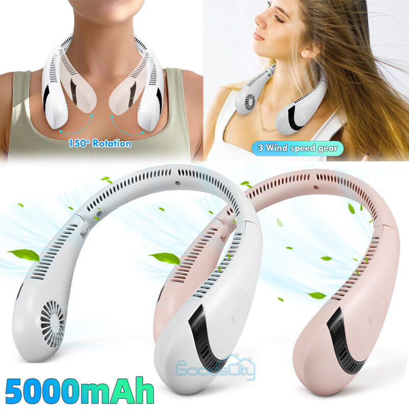 ny Ventilador de Cuello USB Oppladbar 5000mAh, 360° 3 Velocidades Plegable