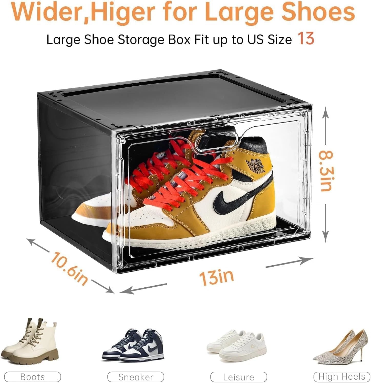 8 Pack Shoe Boxes Stackable, Large Shoe Storage Organizer with Lids 07FC0E-D4 - KOEEK