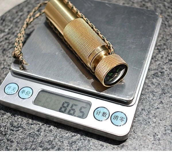 Hot EDC Brass Waterproof Pill Case Container Box Pendant w/ Compass Outdoor Tool 07FC0E-D4 - KOEEK