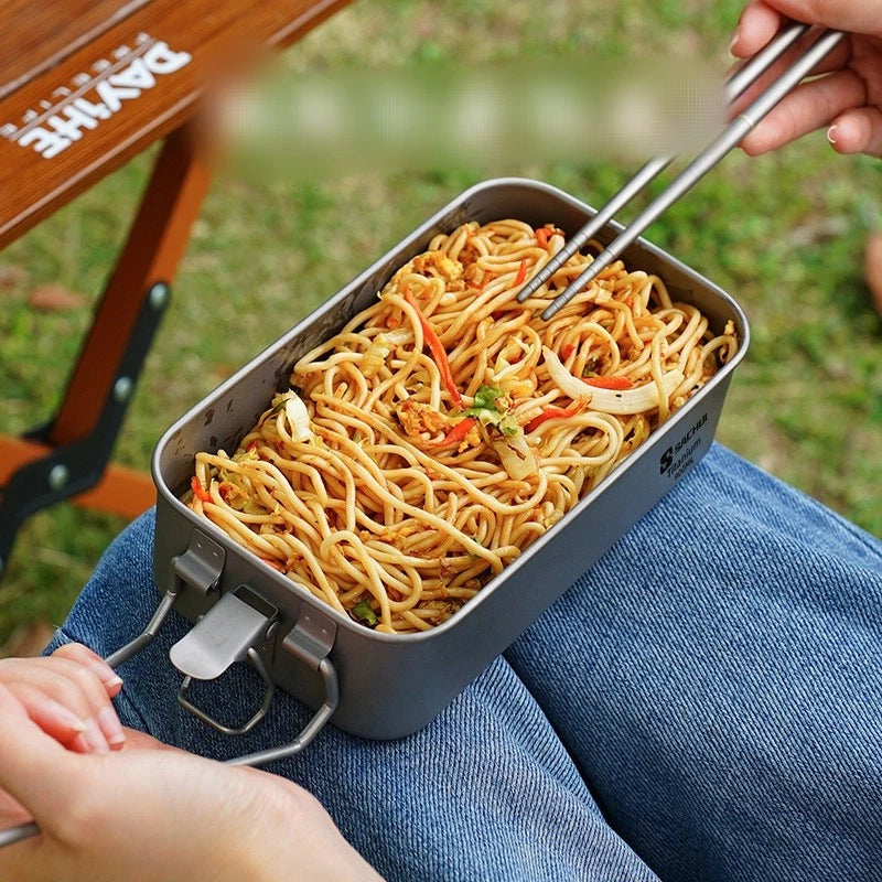 Outdoor Camping Hiking Fishing Pure Titanium Mess Tin Lunch Box With Handle 07FC0E-D4 - KOEEK