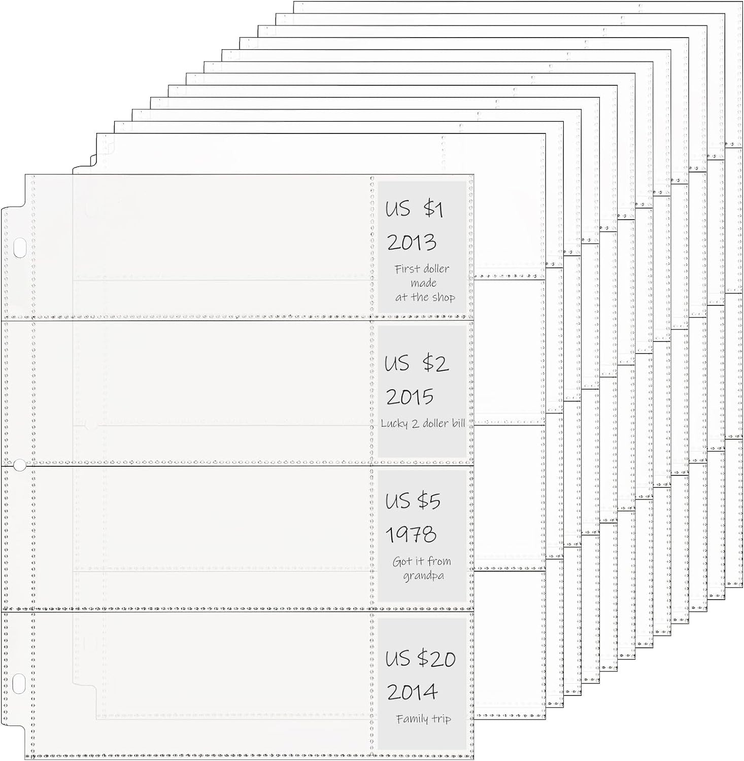 new Chengu 24 Pcs 4 Pocket Currency Sleeves for 3 Ring Binder Clear CHENGU - KOEEK
