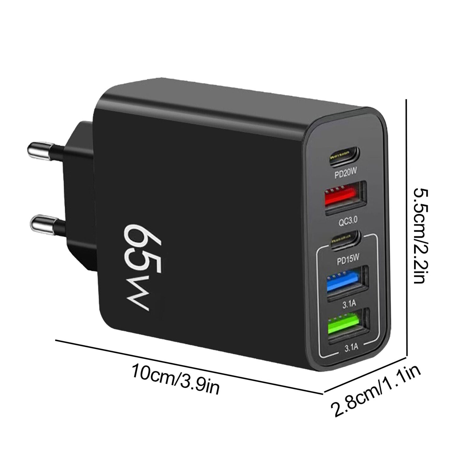 new 65W Charger Fast Charging Station 2type c PD+3USB Lightweight Portable Charger koeek - KOEEK